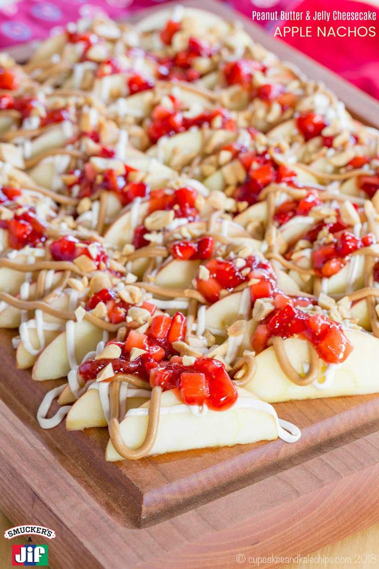 Peanut Butter and Jelly Cheesecake Apple Nachos Recipe image with title