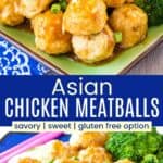 Pinterest graphic with photos of Asian chicken meatballs
