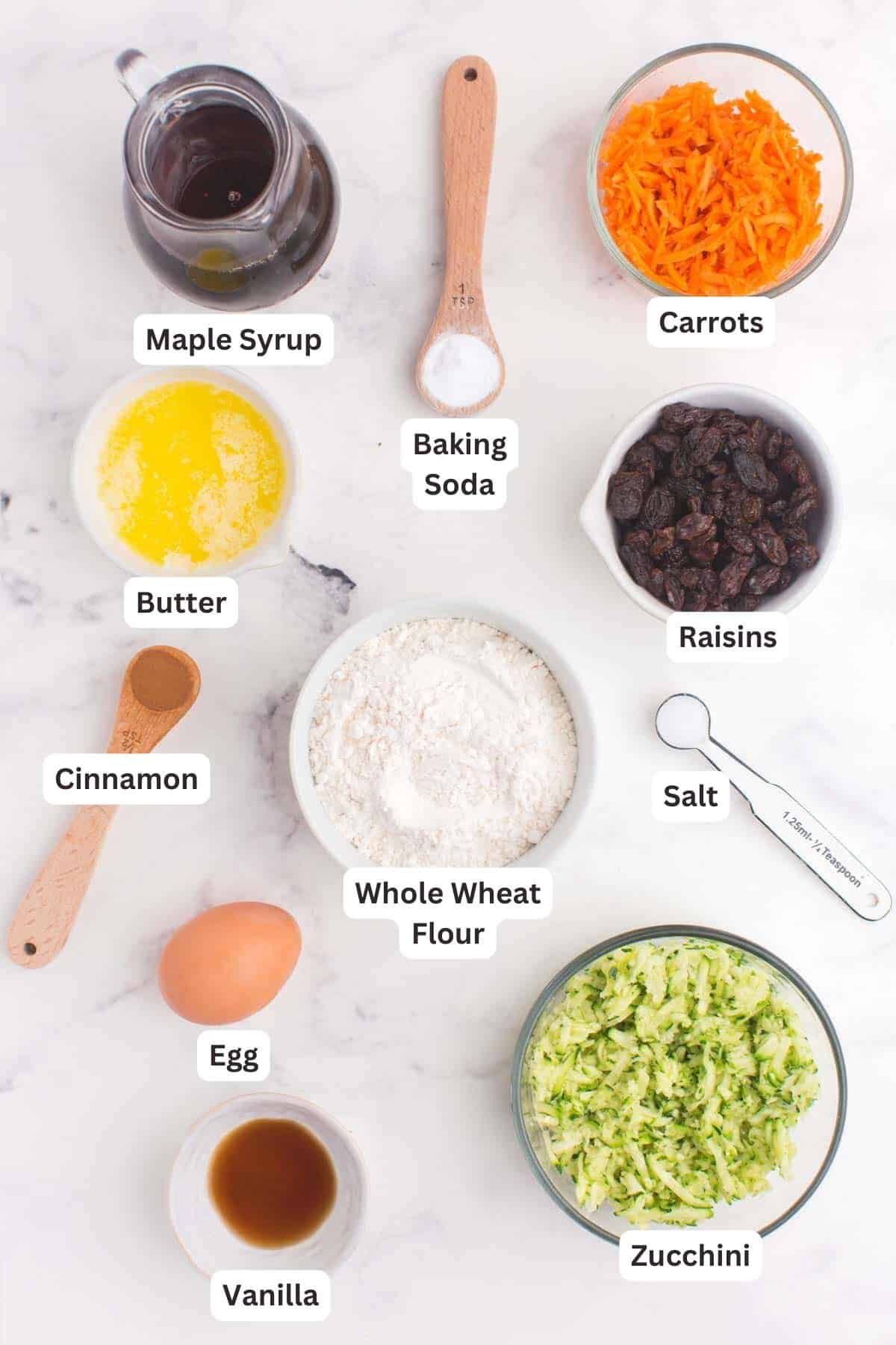 Ingredients for Mini Healthy Carrot Zucchini Muffins.