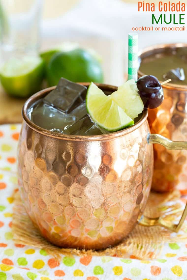 Pina Colada Mule Cocktail or Mocktail recipe image with title