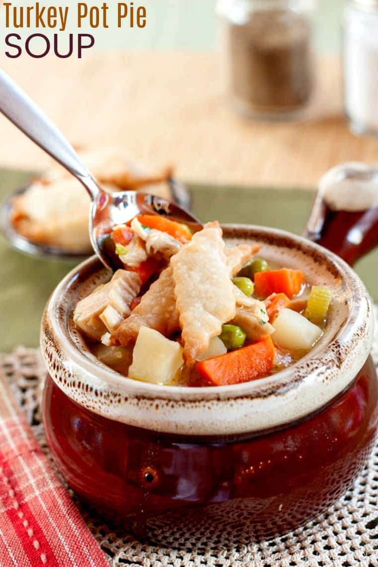 Turkey Pot Pie Soup Recipe image with Title