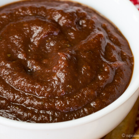 Closeup of homemade balsamic vinegar ketchup in a bowl