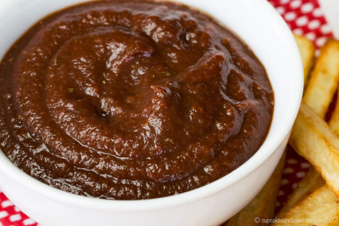 Closeup of homemade balsamic vinegar ketchup in a bowl