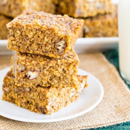 Pumpkin Quinoa Baked Breakfast Bars on a white plate