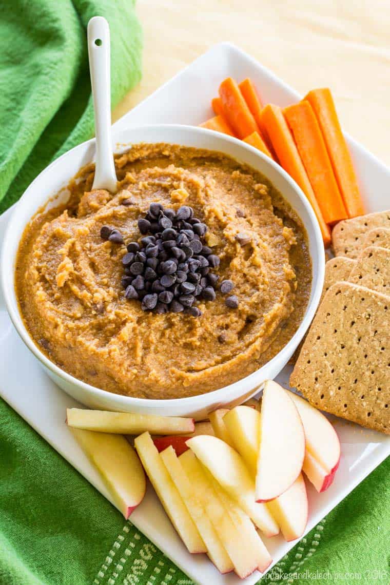 Sweet Pumpkin Hummus with carrots, graham crackers, and apples