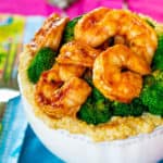 gluten free BBQ shrimp quinoa bowl