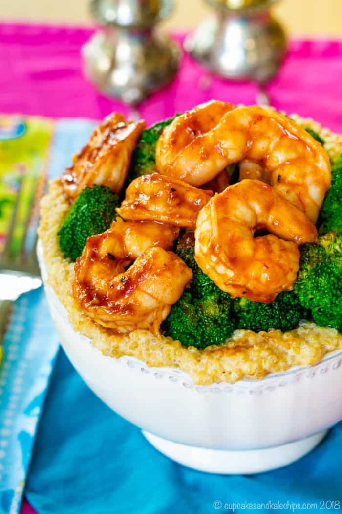 gluten free BBQ shrimp quinoa bowl