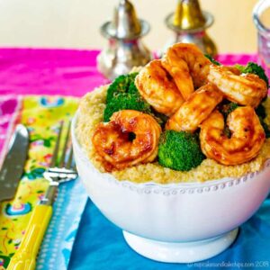 BBQ shrimp bowl with cheesy quinoa