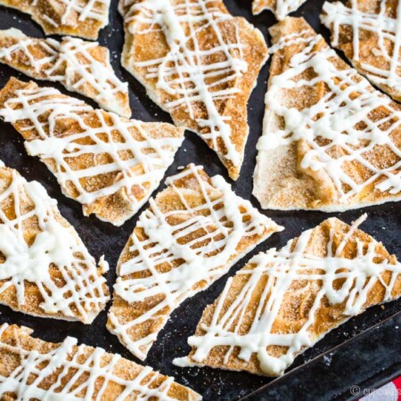 Snickerdoodles White Chocolate Bark on a cookie sheer