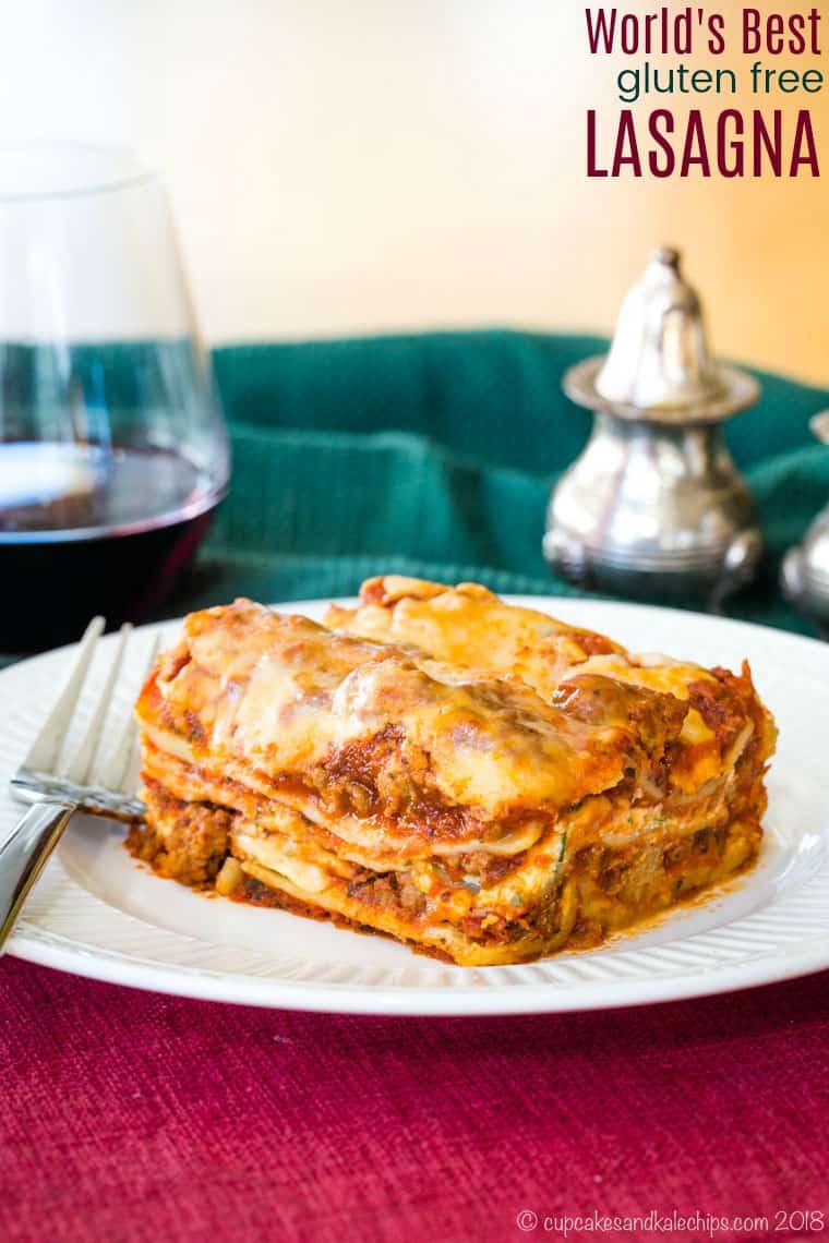 gluten free lasagna made with Barilla gluten free lasagne noodles served on a white plate