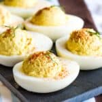 Greek Yogurt Deviled Eggs without Mayonnaise on a serving platter