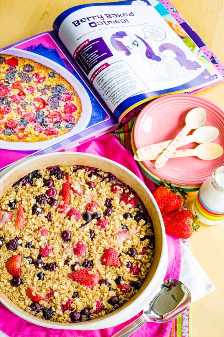 Open to the Berry Baked Oatmeal recipe page in the My Little Pony Baking Book cookbook