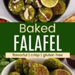 Pinterest graphic with photos of gluten free falafel
