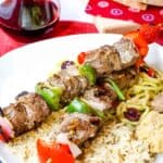 Beef Kabobs on the grill make a great Mediterranean dinner with rice and pita