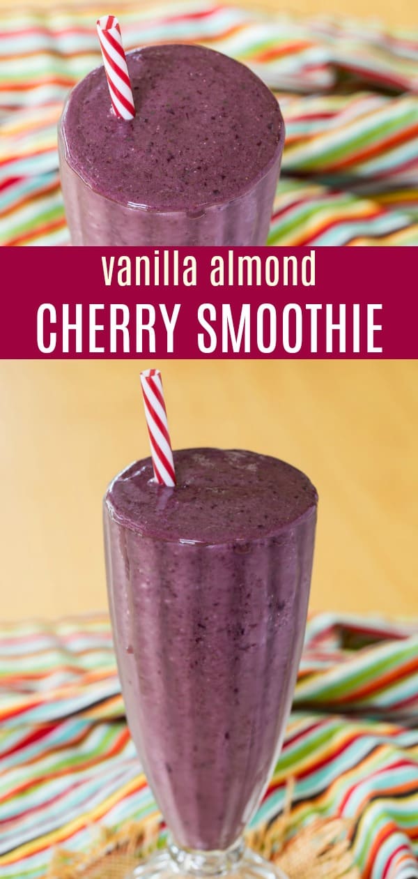 Collage of Cherry Smoothie with Almond Butter and Vanilla