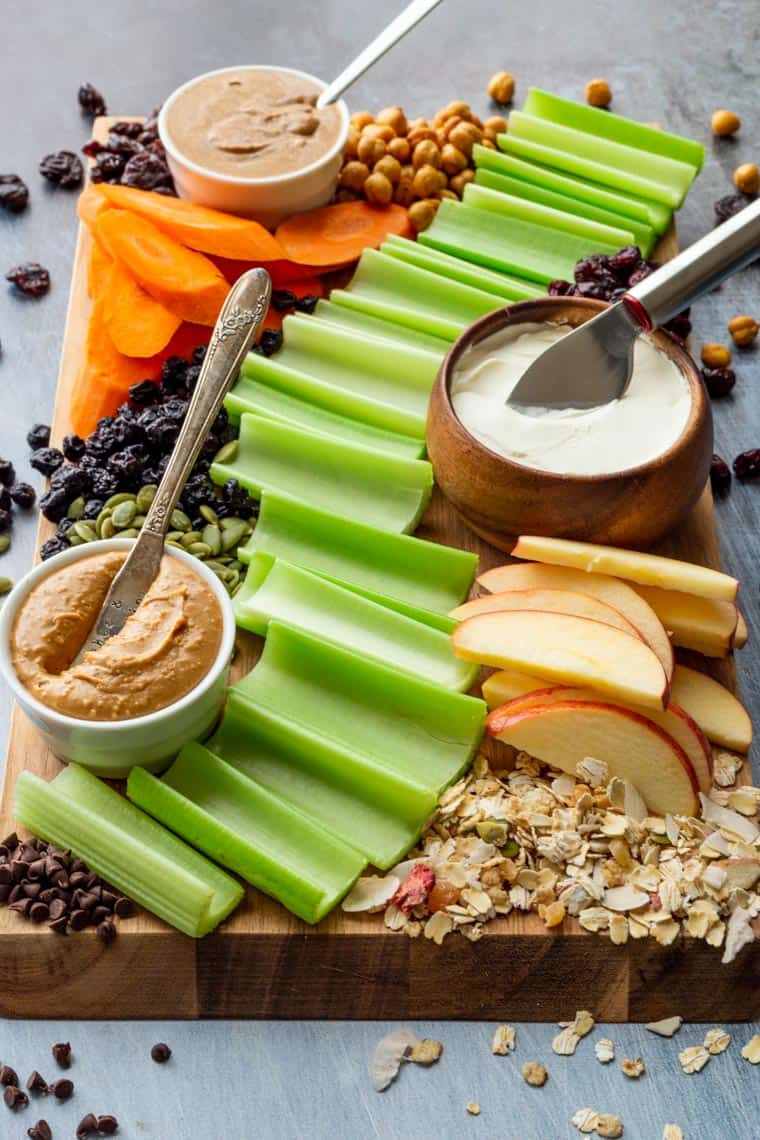 Ants on a log fruit and vegetable platter for kids