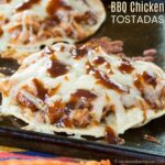 BBQ Chicken Tostadas on a cookie sheet