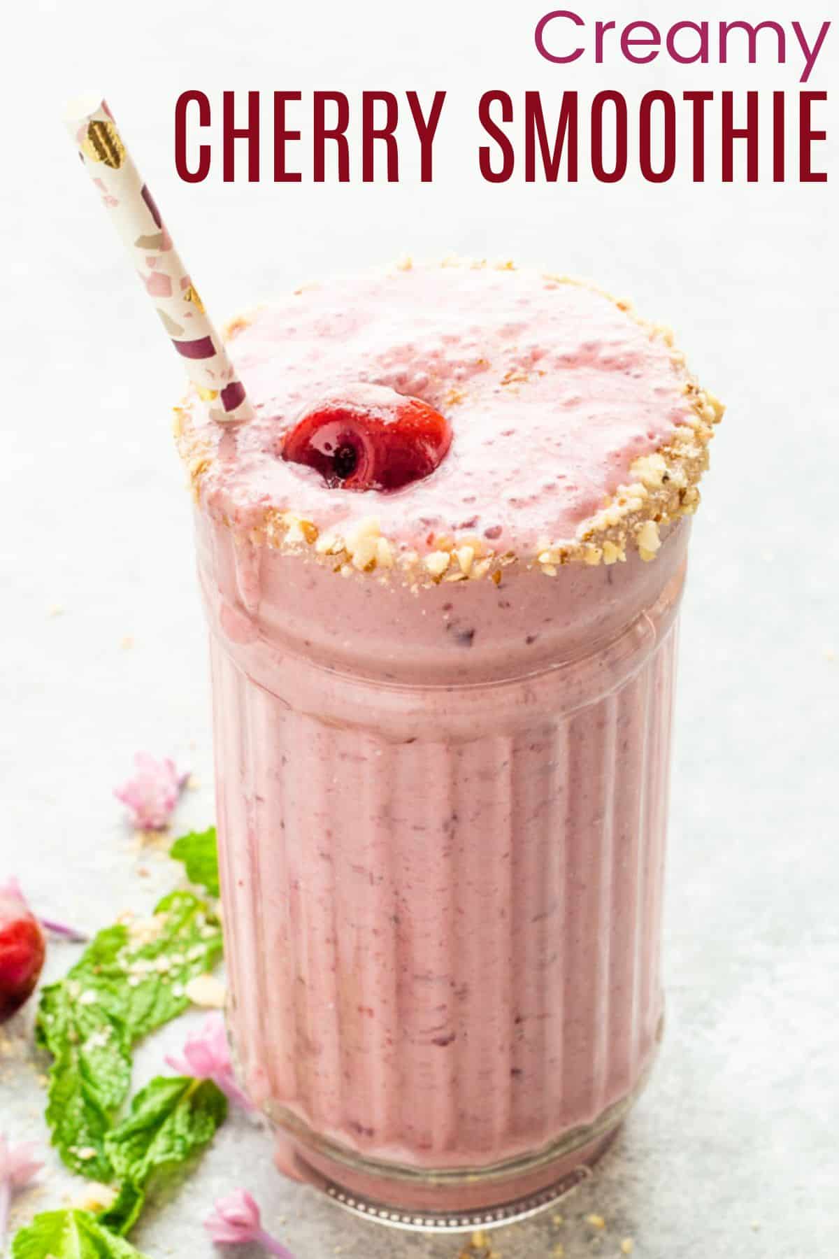 Cherry Cheesecake Smoothie with Recipe title text