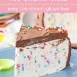 Easy No-Churn Gluten Free Easy Cake Batter Ice Cream Cake Pin Template Pink