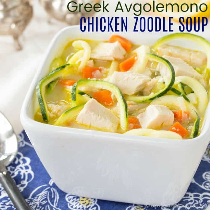 Greek Avgolemono Chicken Zoodle Soup with title