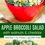 Healthy No-Mayo Apple Broccoli Salad with Walnuts and Cheddar Pinterest Collage