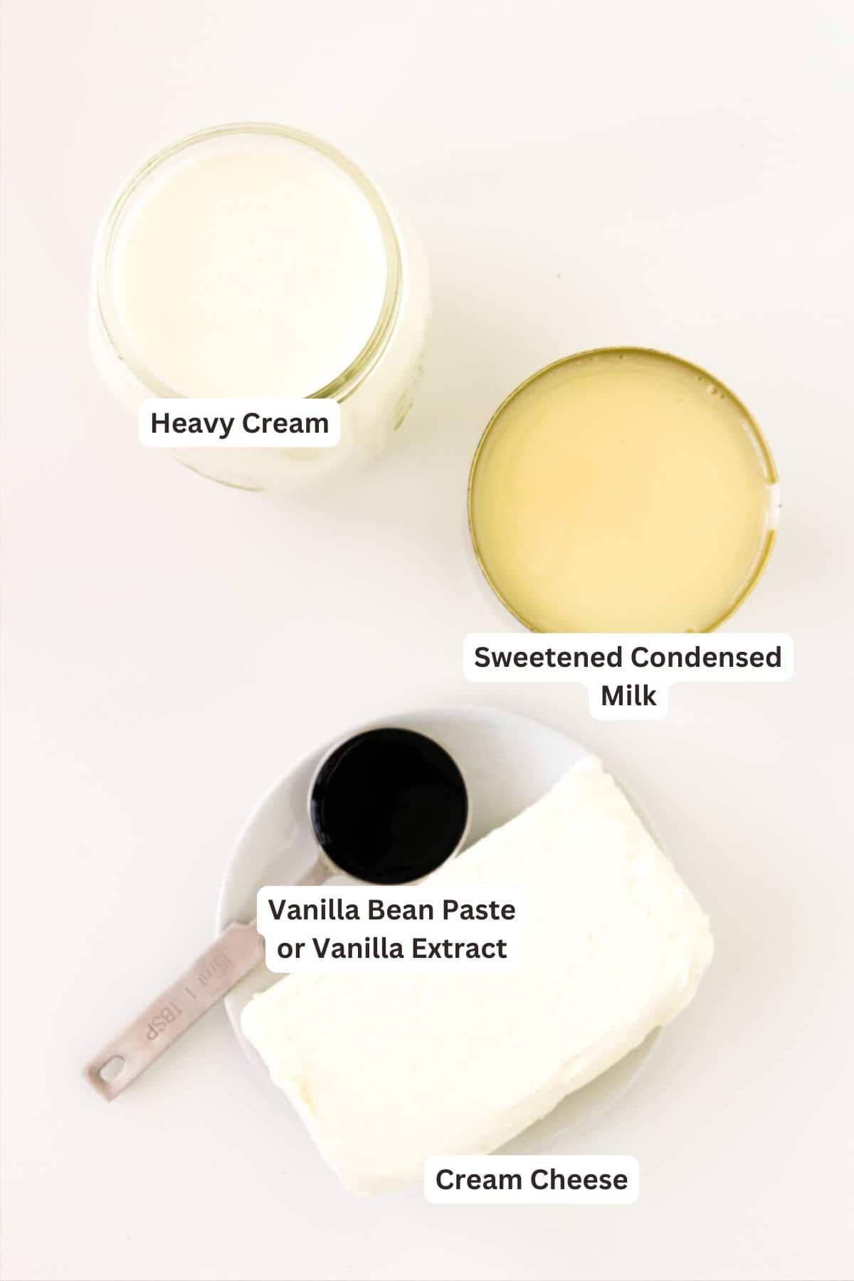 Ingredients for No-Churn Cheesecake Ice Cream.