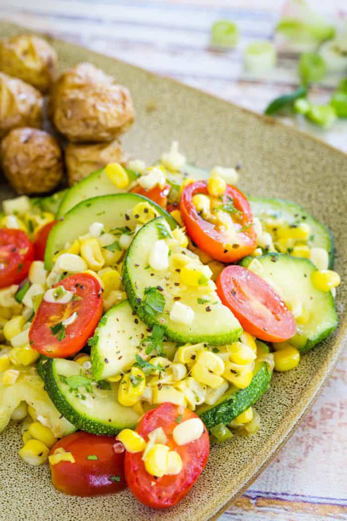 Summer Brown Butter Sauteed Vegetables on a plate