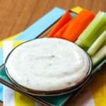 Greek Yogurt Ranch Dressing or Dip with carrots and celery sticks