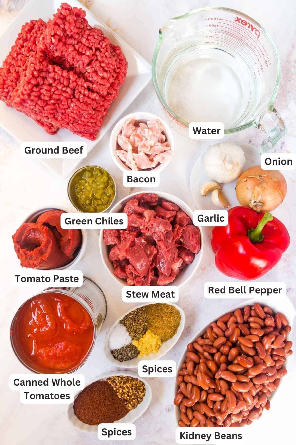 Ingredients to make The World’s Best Chili Recipe (aka Bill’s Chili).