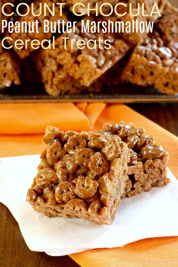 No-Bake Peanut Butter Marshmallow Treats made with Count Chocula Cereal