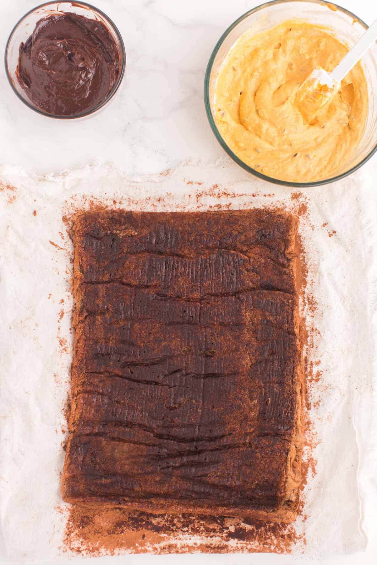 Chocolate cake rolled out