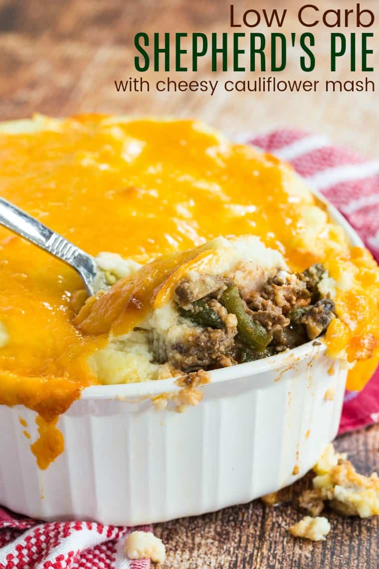 Low Carb Shepherd's Pie being scooped out of a casserole dish