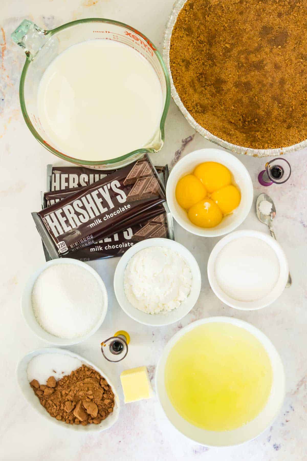 The ingredients for s'mores chocolate pudding pie.