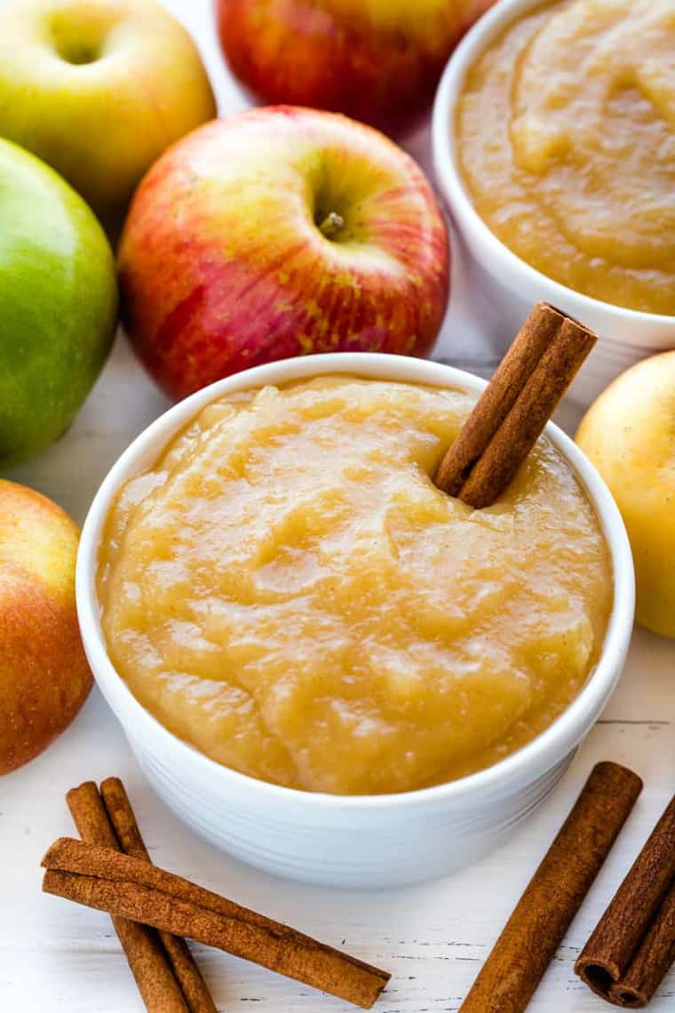 A bowl of applesauce, which can be used as an egg substitute.