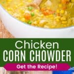 Chicken and Corn Chowder Soup Recipe Pin Template Pink