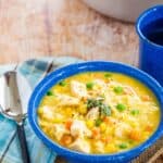 Chicken and Corn Chowder Soup Recipe Image with Title