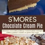 Pinterest title image for S'mores Pudding Pie.