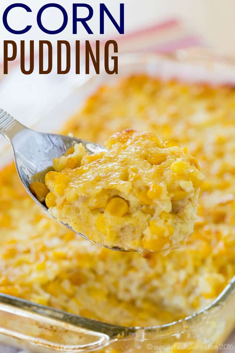 Corn Pudding Recipe Image with title