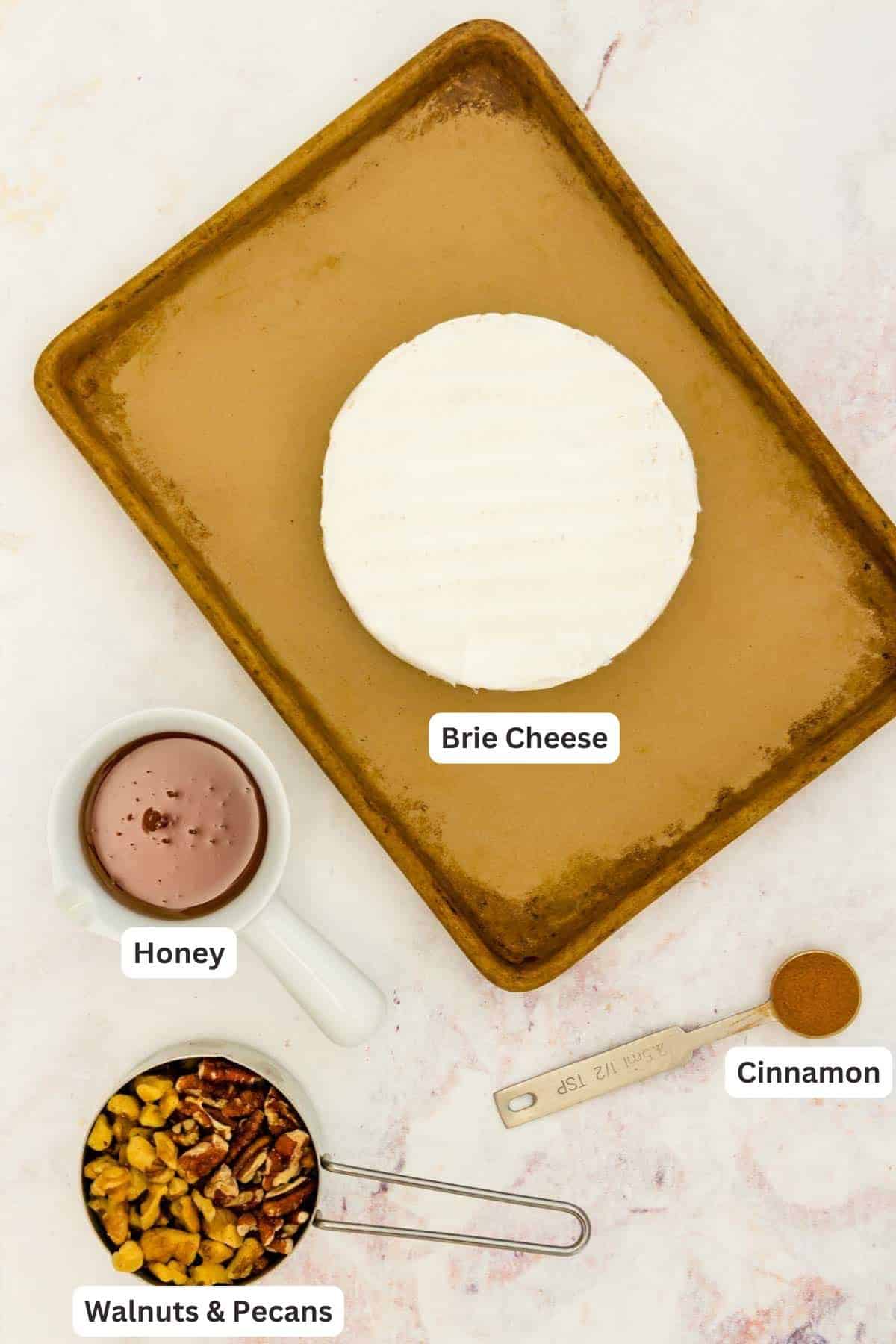 Ingredients for Baked Brie with Honey and Nuts.