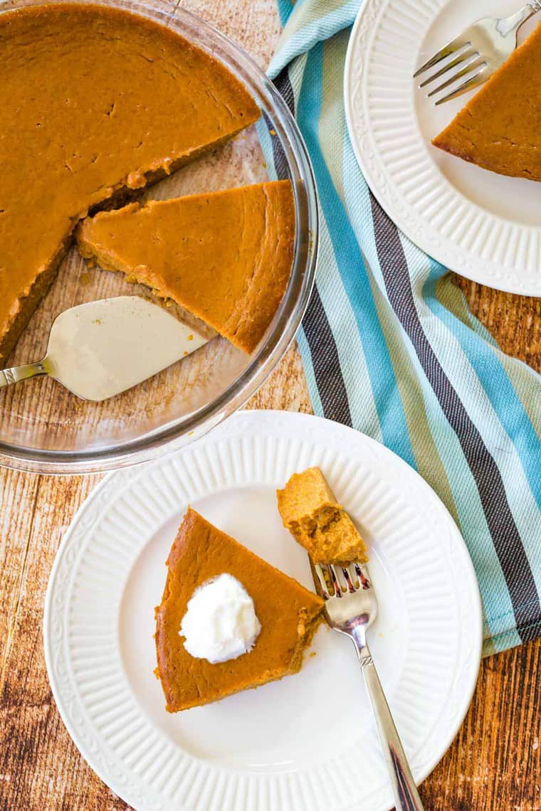 Overhead shot of crustless pumpkin pie