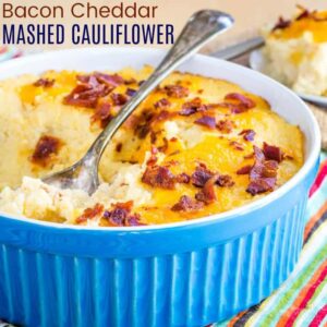 Cheesy Cauliflower Mashed Potatoes Recipe Image with Title