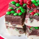 Easy Double Chocolate Christmas M&M's Fudge Recipe Image with Title