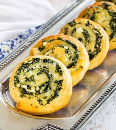 Platter with Low Carb Spinach Feta Pinwheel Appetizer Recipe