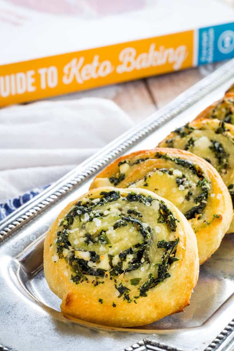 Fat Head Dough Spinach Pinwheels Recipe from The Ultimate Guide to Keto Baking cookbook