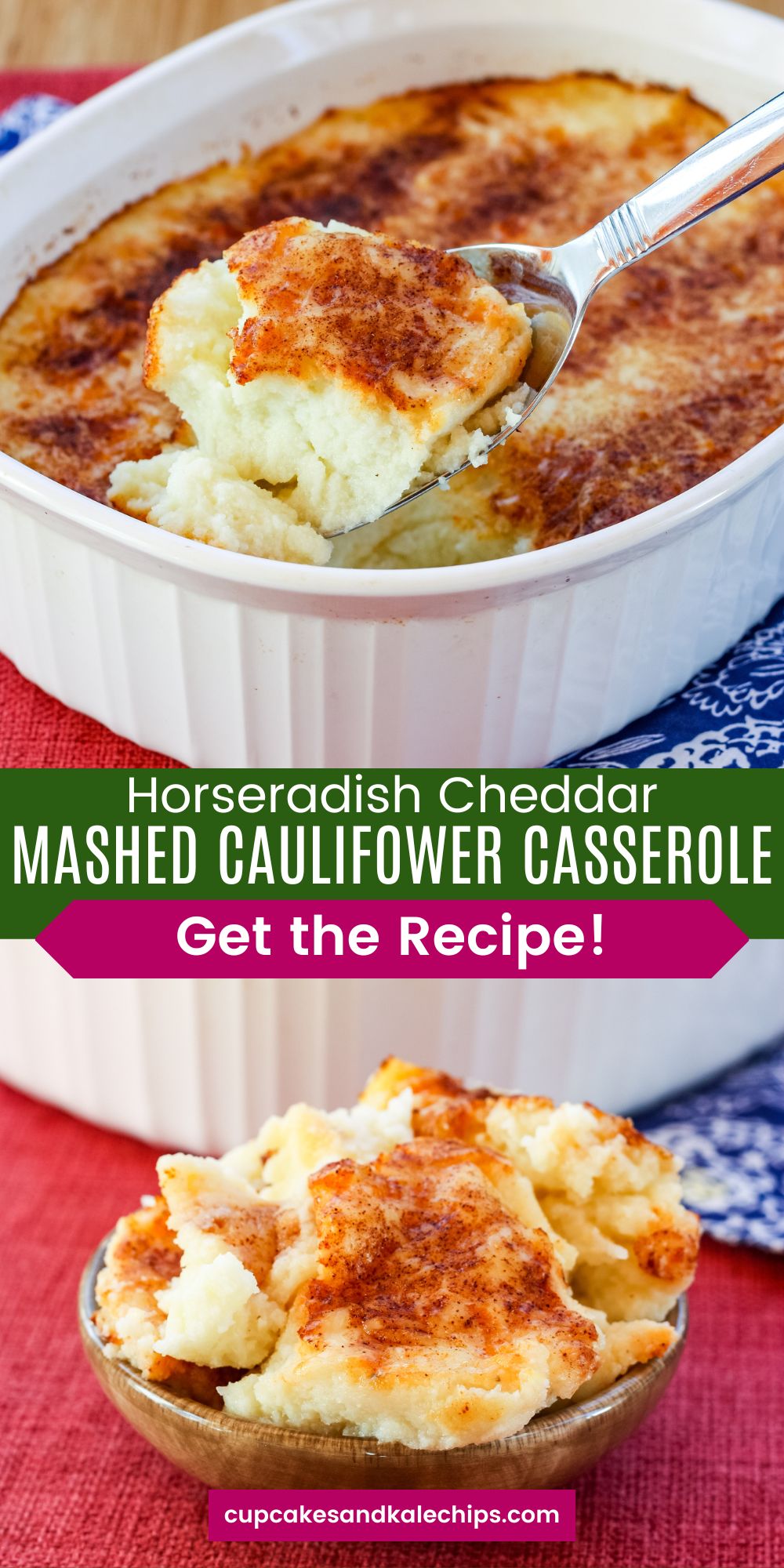 Horseradish Cheddar Cauliflower Casserole Cupcakes & Kale Chips