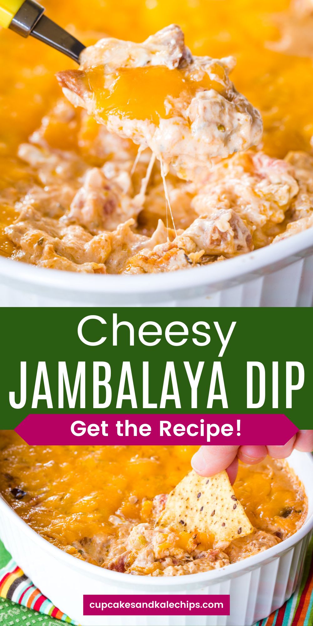 Cheesy Cajun Jambalaya Dip Cupcakes & Kale Chips