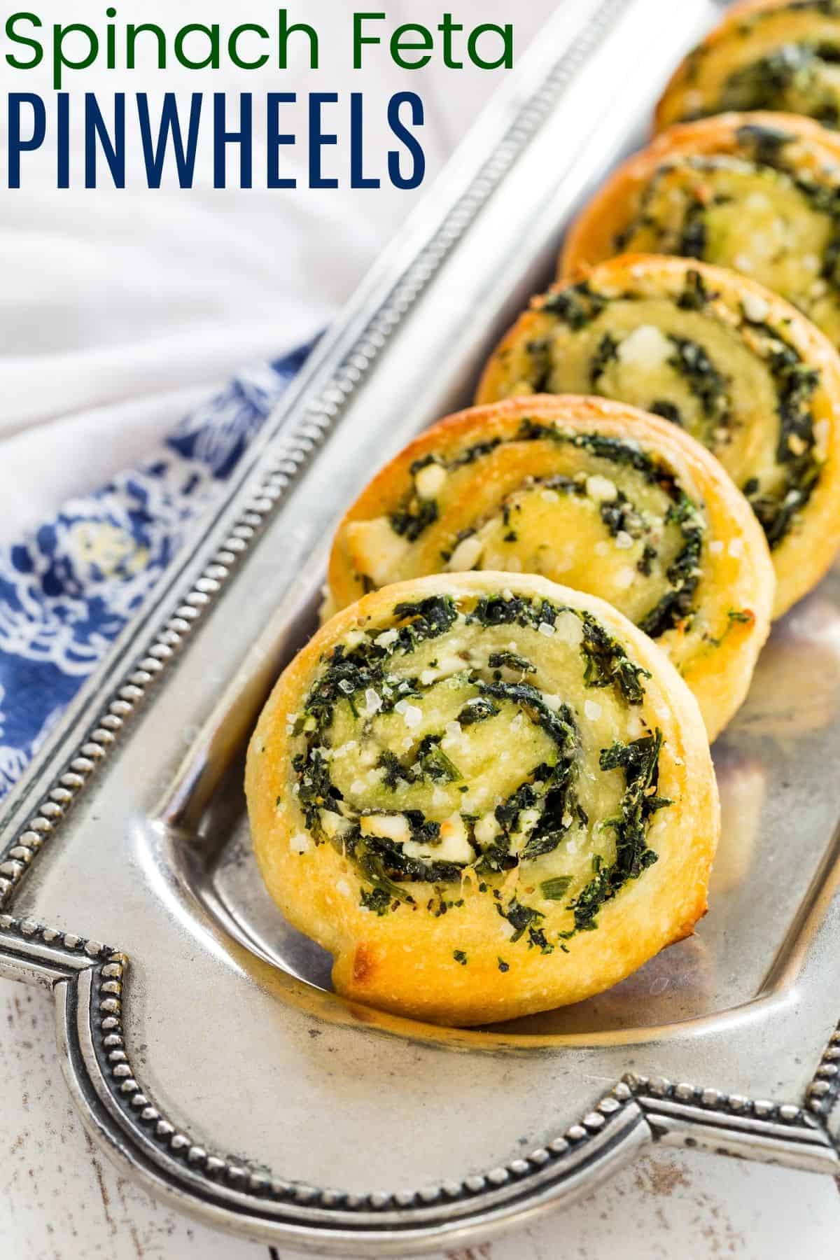 Low Carb Spinach Pinwheels Recipe Image with Title