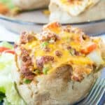 Shepherd's Pie Loaded Baked Potatoes Recipe Image with title