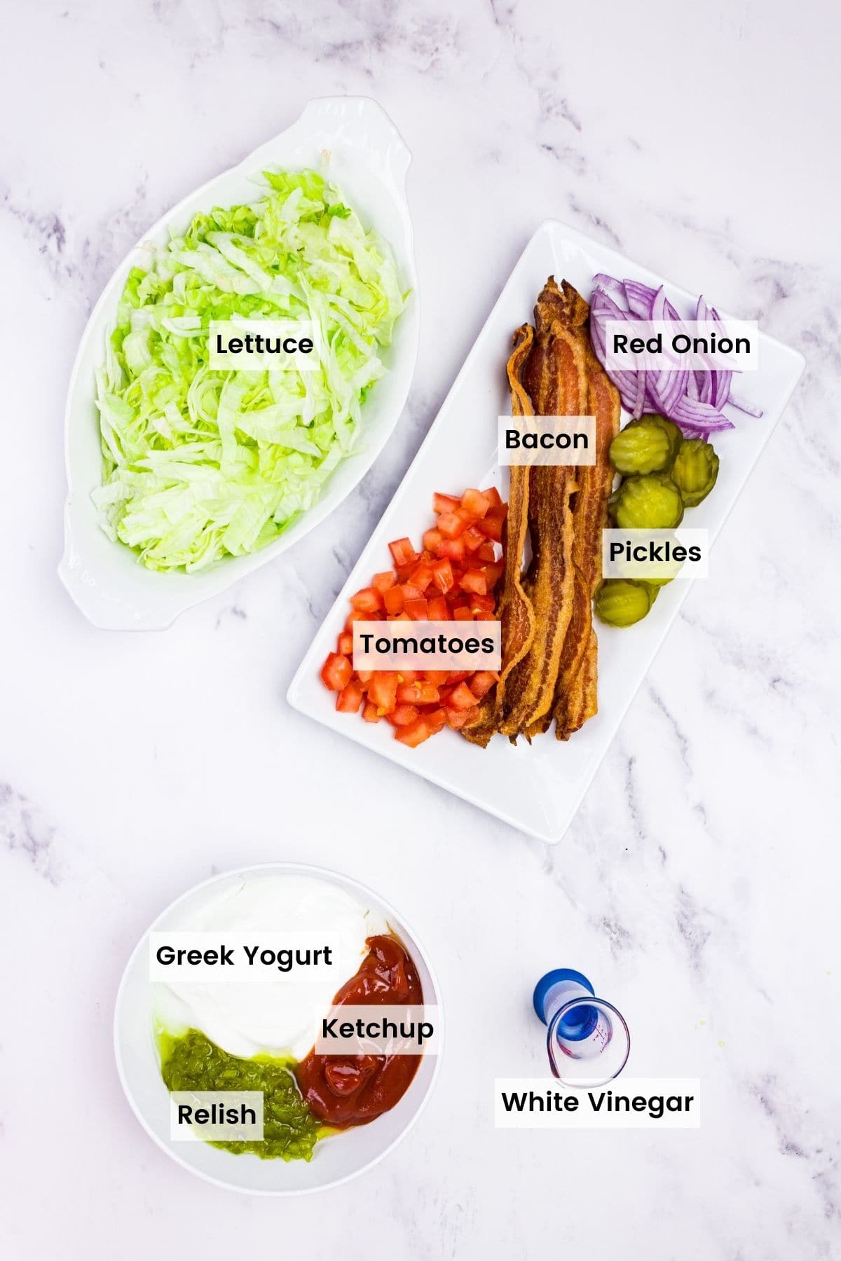 Labeled ingredients for burger sauce