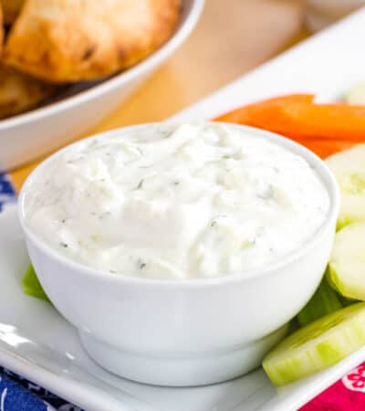 Greek Yogurt Tzatziki Dip for Veggies on a platter